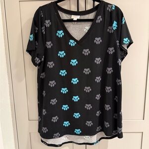 LuLaRoe Christy T (Black and Blue Paw Print Short Sleeve Top)